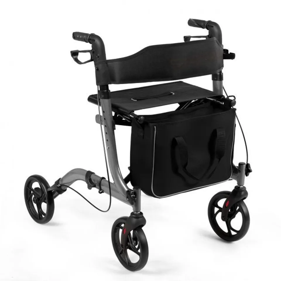 BOXED COSTWAY FOLDING ALUMINIUM ROLLATOR WALKER MOBILITY AID WITH 4 WHEELS - GREY