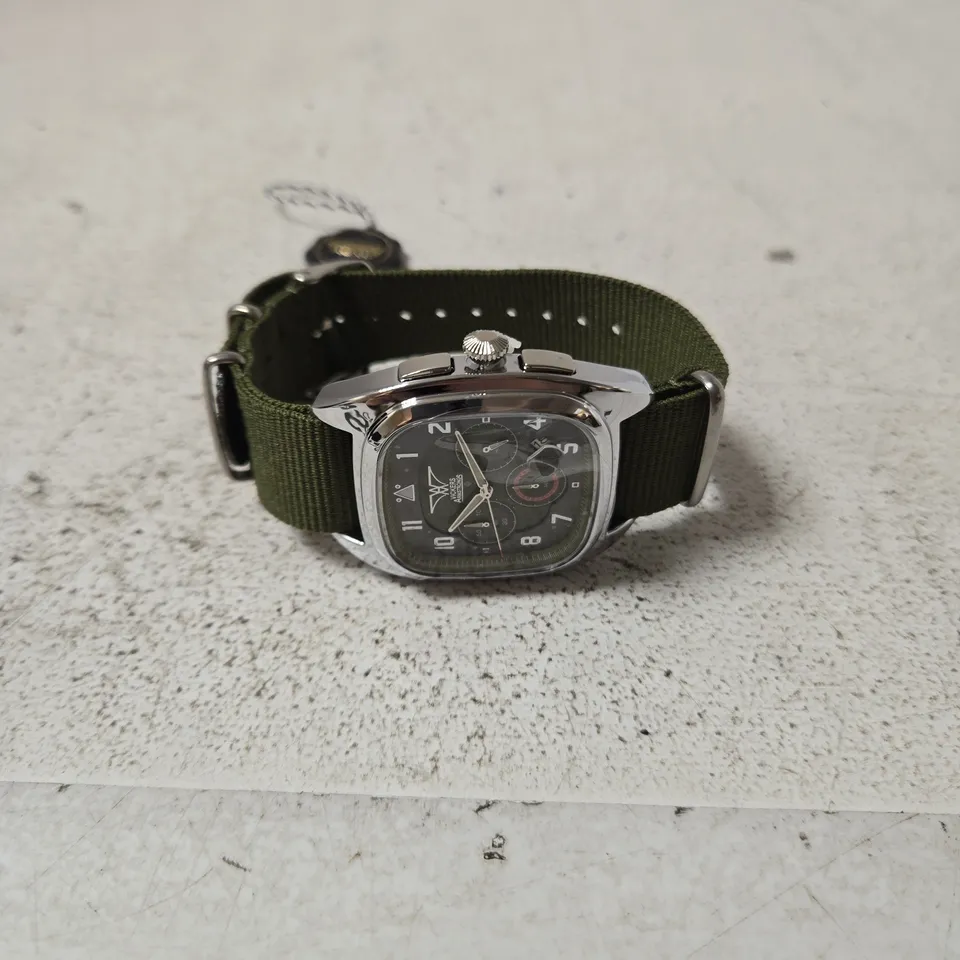 VICKERS ARMSTRONGS CHRONOGRAPH WRISTWATCH – OLIVE DIAL, GREEN NATO STRAP, IN BOX