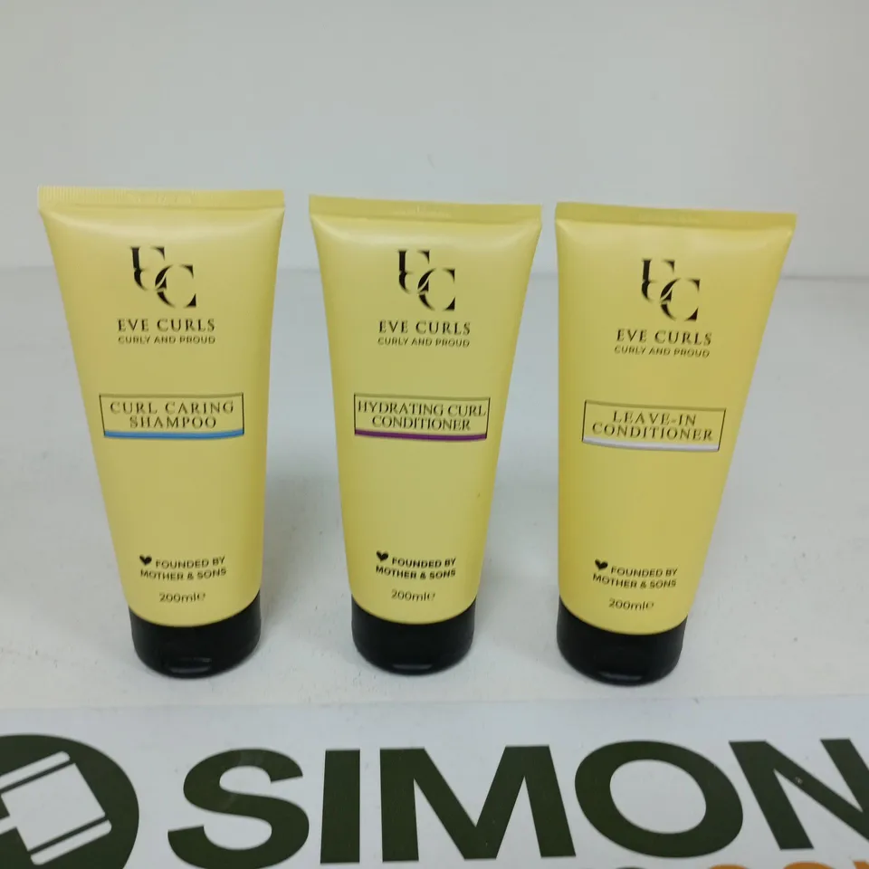 EVE CURLS HAIR CARE TRIO: CURL CARING SHAMPOO, HYDRATING CURL CONDITIONER & LEAVE-IN CONDITIONER – 3 X 200ML