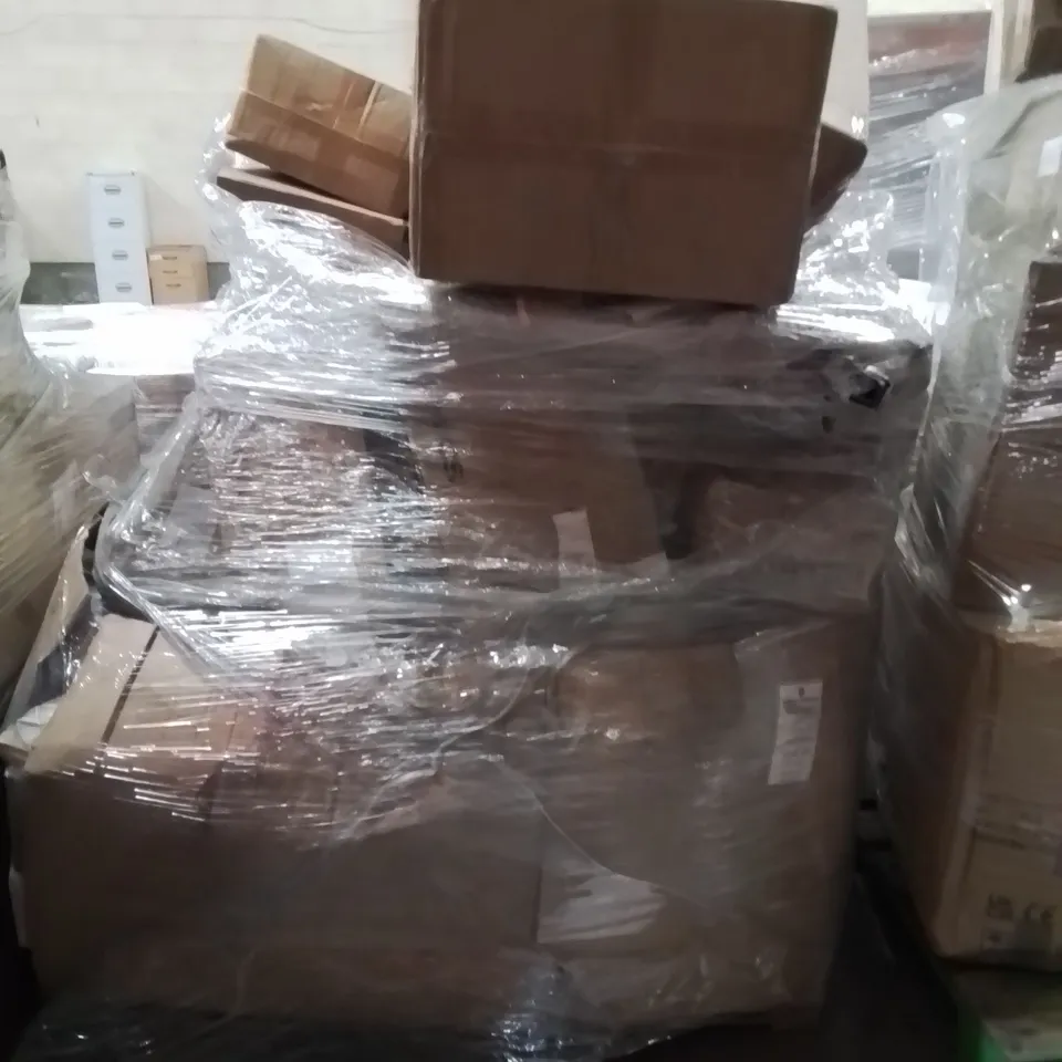 PALLET OF ASSORTED HOUSEHOLD GOODS AND PRODUCTS TO INCLUDE;CAT TREE,WALL CABINET,METAL STORAGE RACK