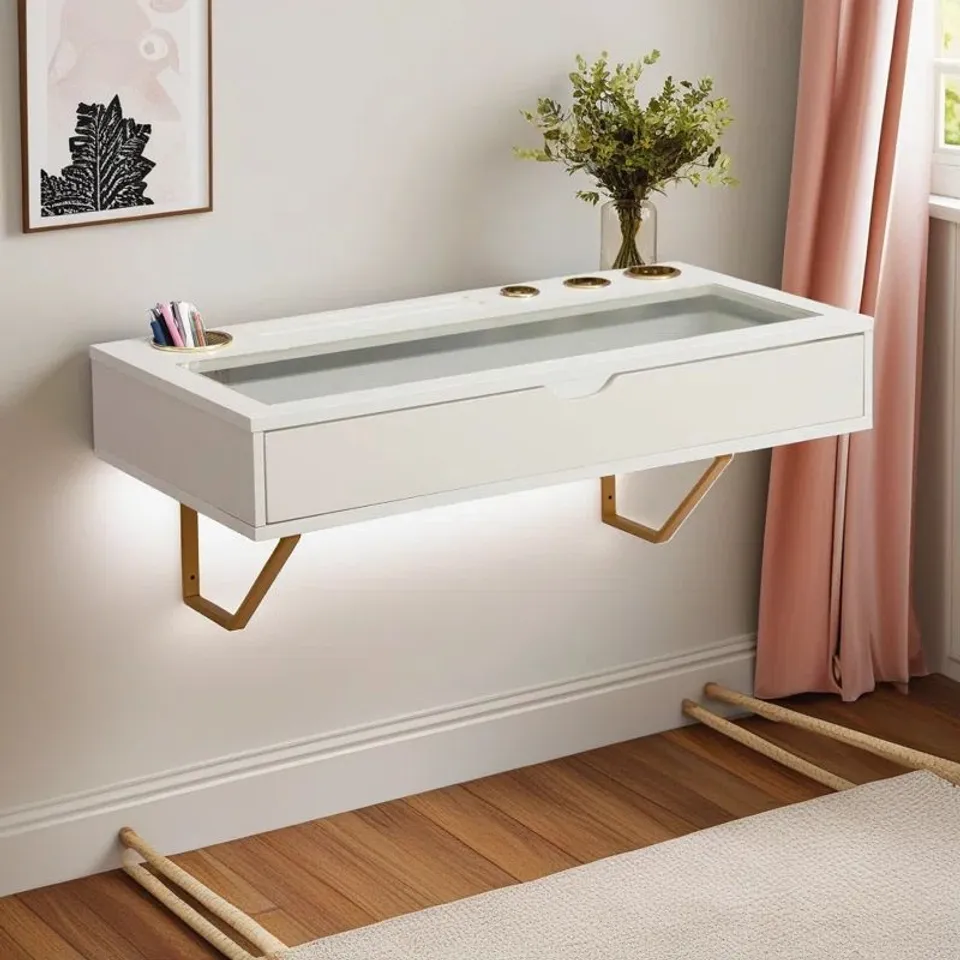 BOXED RENNER 80CM W RECTANGLE WALL MOUNTED 2 - IN - 1 DRESSING TABLE & STORAGE (1 BOX)