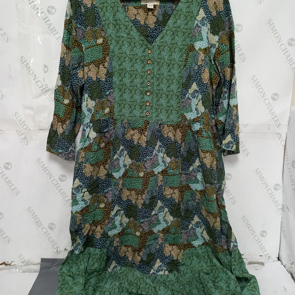 WHITE STUFF BUTTON NATURE PATTERN SHIRT DRESS IN GREEN MULTI - UK 14