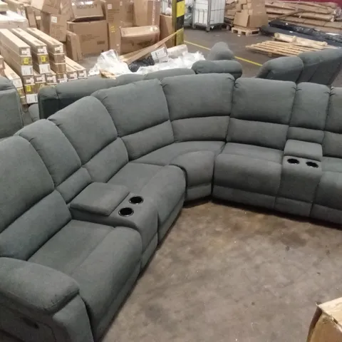 QUALITY DESIGNER MANUAL RECLINING FABRIC CORNER SOFA WITH CUPHOLDERS