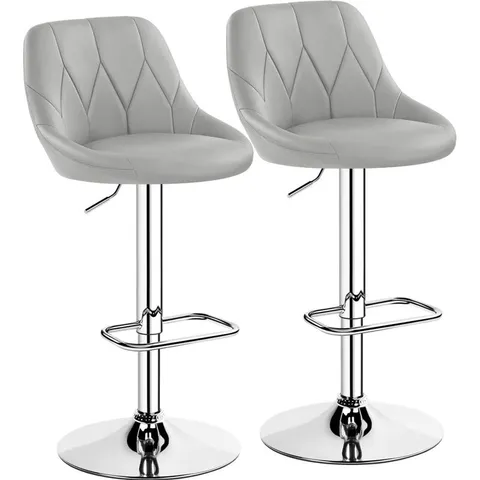 BOXED PAIR OF COLOR SWIVEL UPHOLSTERED ADJUSTABLE HEIGHT COUNTER STOOL WITH METAL FRAME - LIGHT GREY