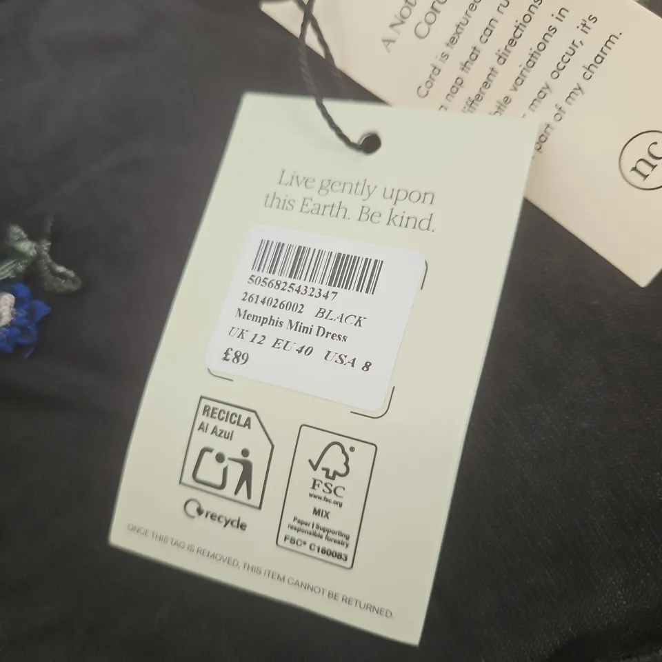 NOBODY'S CHILD BLACK FLORAL DRESS – UK 12 (EU 40, USA 8) MADE IN INDIA