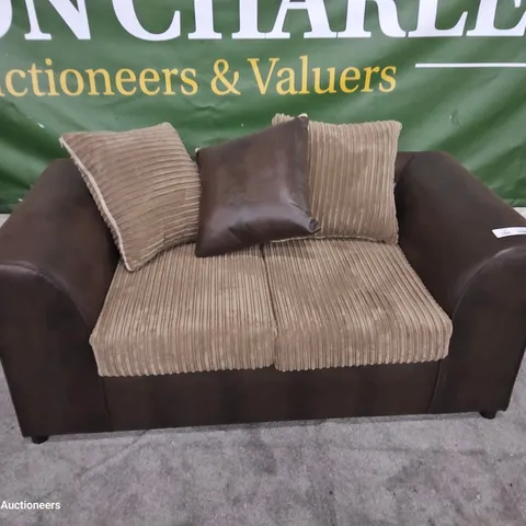 DESIGNER TWO SEATER SOFA WITH SCATTER CUSHIONS BRIWN FAUX LEATHER