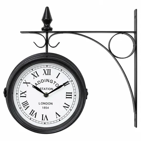BOXED OYPLA DOUBLE SIDED PADDINGTON STATION OUTDOOR GARDEN WALL CLOCK