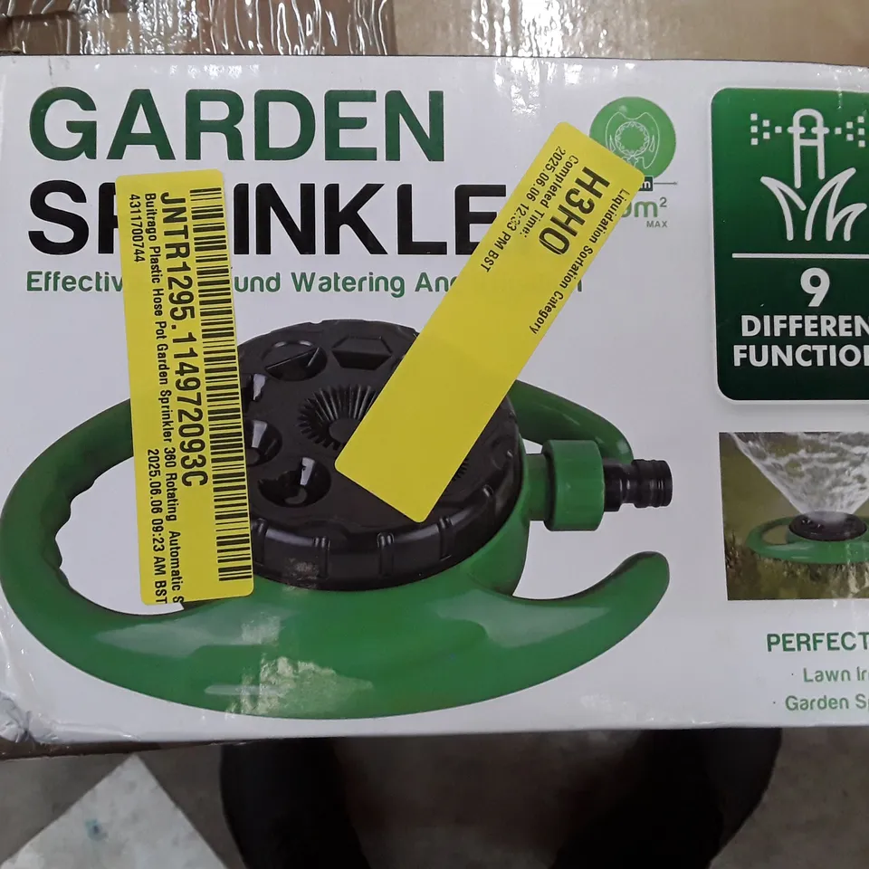 BOXED BUITRAGO PLASTIC HOSE POT GARDEN SPRINKLER 360 ROTATING AUTOMATIC SPRINKLER SYSTEM 9 FUNCTION 