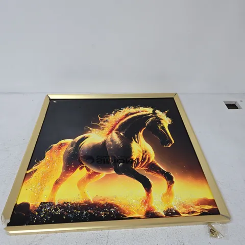 FIERY HORSE PRINT IN GOLD FRAME
