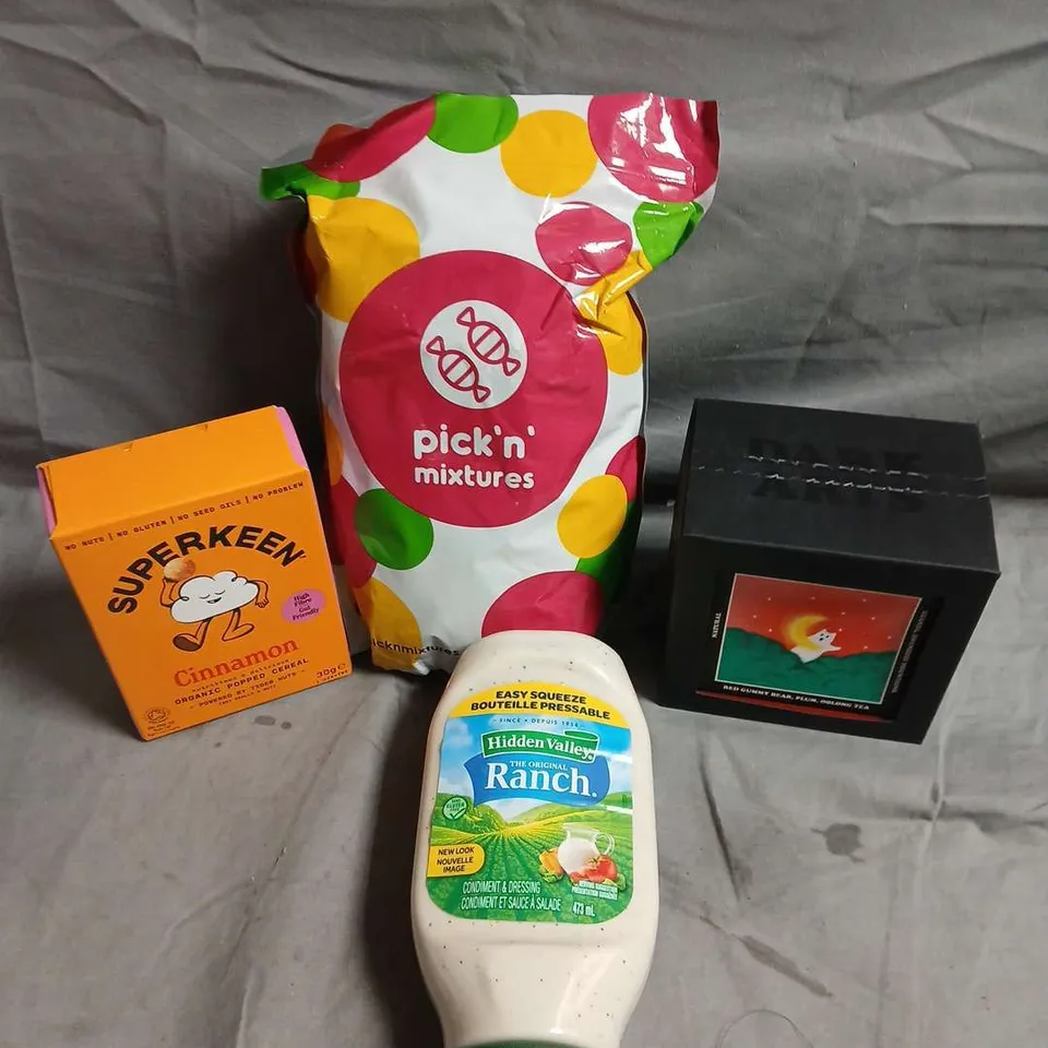 APPROXIMATELY 7 ASSORTED FOOD/DRINK PRODUCTS TO INCLUDE DARK ARTS COFFEE, RANCH DRESSING, SUPERKEEN CEREAL ETC 