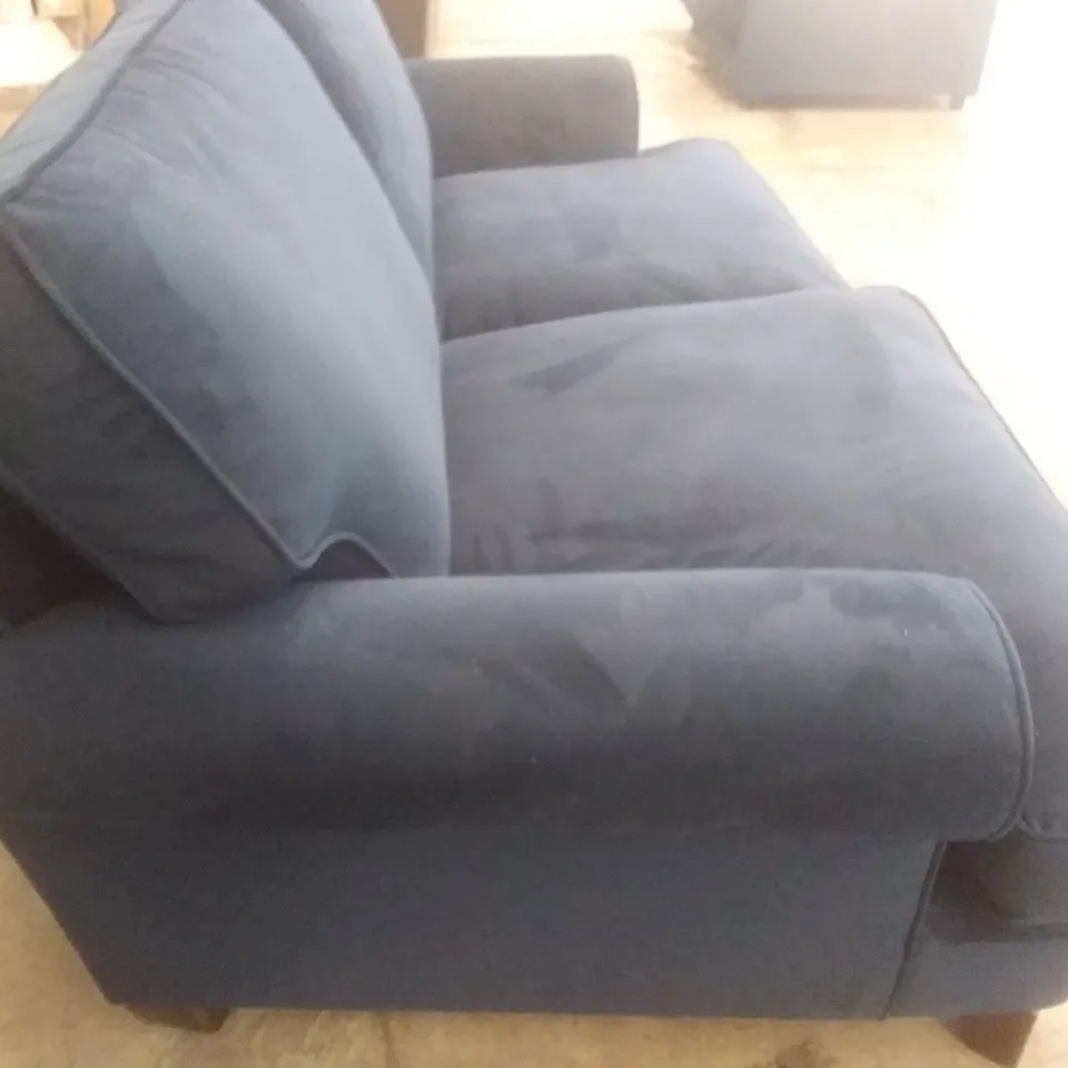 QUALITY BRITISH DESIGNER LOUNGE CO. 2 SEATER DARK BLUE PLUSH FABRIC 