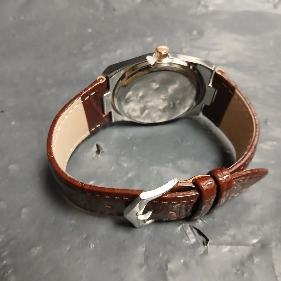 MENS ERNEST FERDINAND WATCH – DAY DATE CALENDAR DIAL – LEATHER STRAP