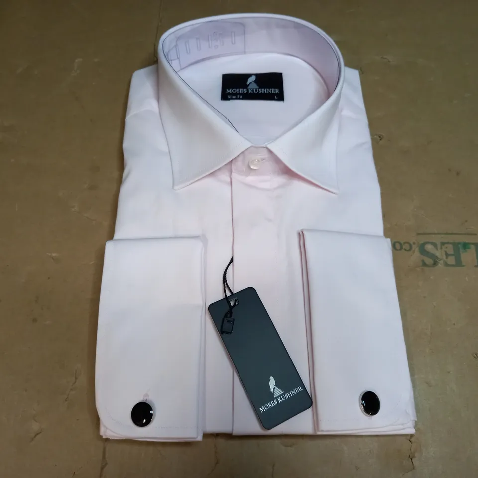 MOSES KUSHNER LOT OF 5 LONG SLEEVE SLIM FIT BUTTONED LIGHT PINK SHIRTS - LARGE