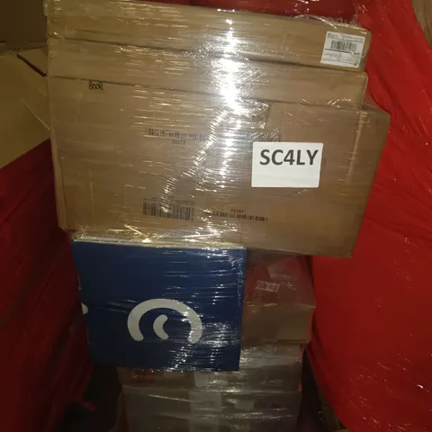 PALLET OF ASSORTED ITEMS TO INCLUDE BOXED EVE MATTRESS AND 47" HOMEDIC DESK