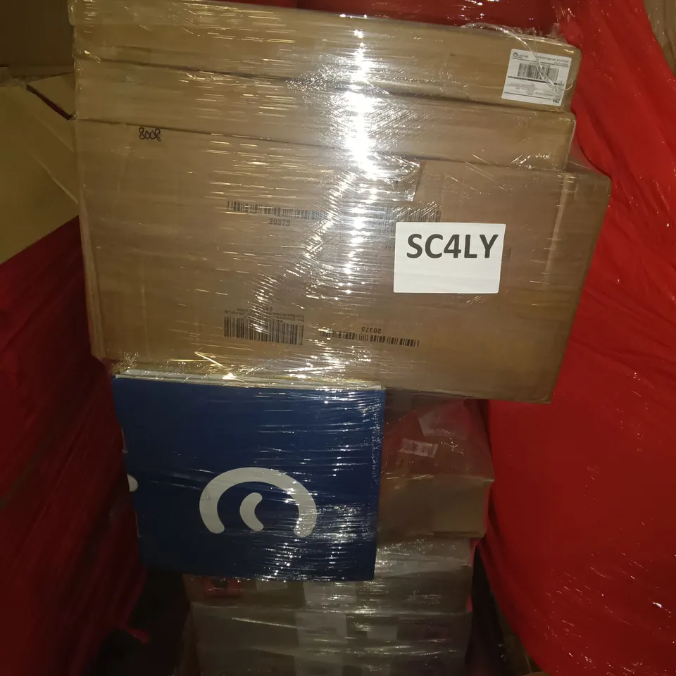 PALLET OF ASSORTED ITEMS TO INCLUDE BOXED EVE MATTRESS AND 47" HOMEDIC DESK