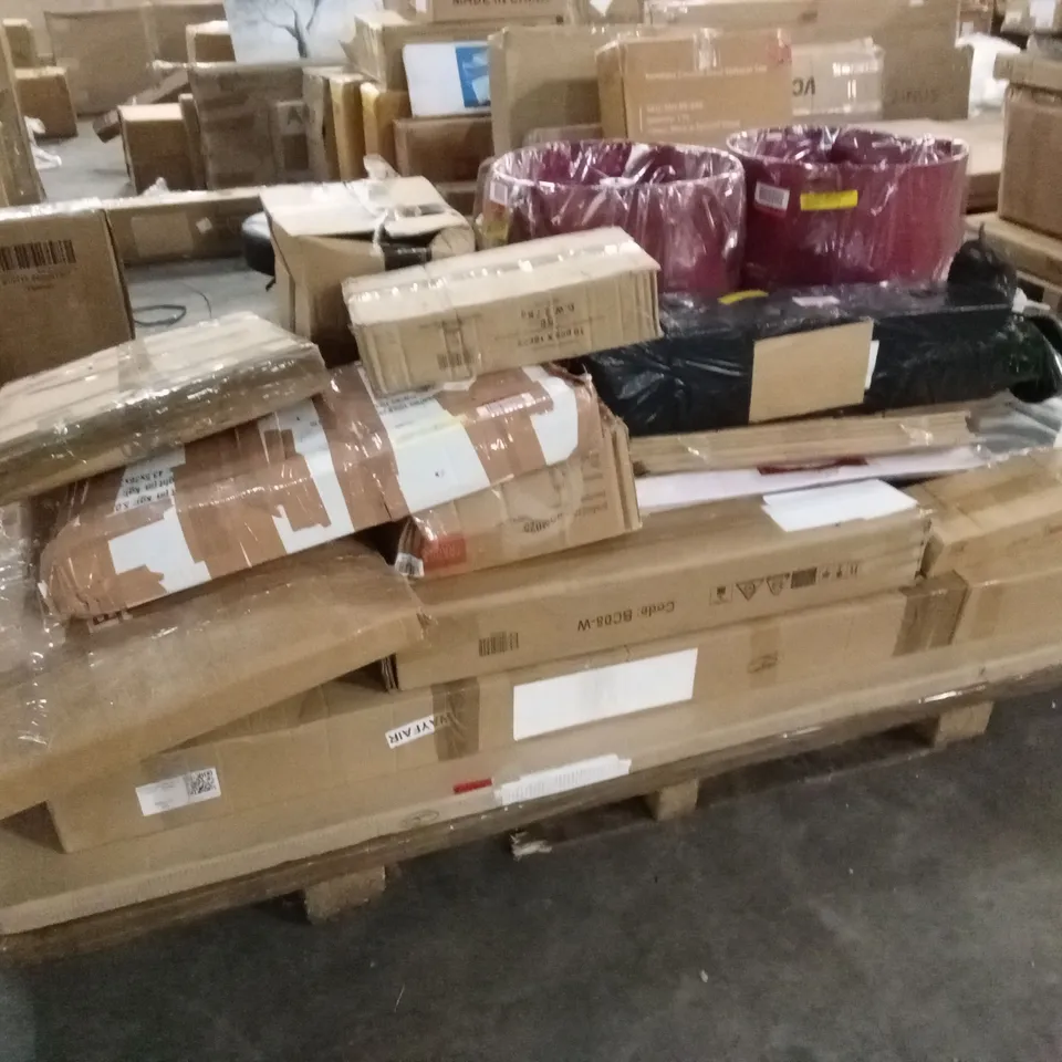 PALLET OF ASSORTED INCOMPLETE FURNITURE PARTS AND PIECES 