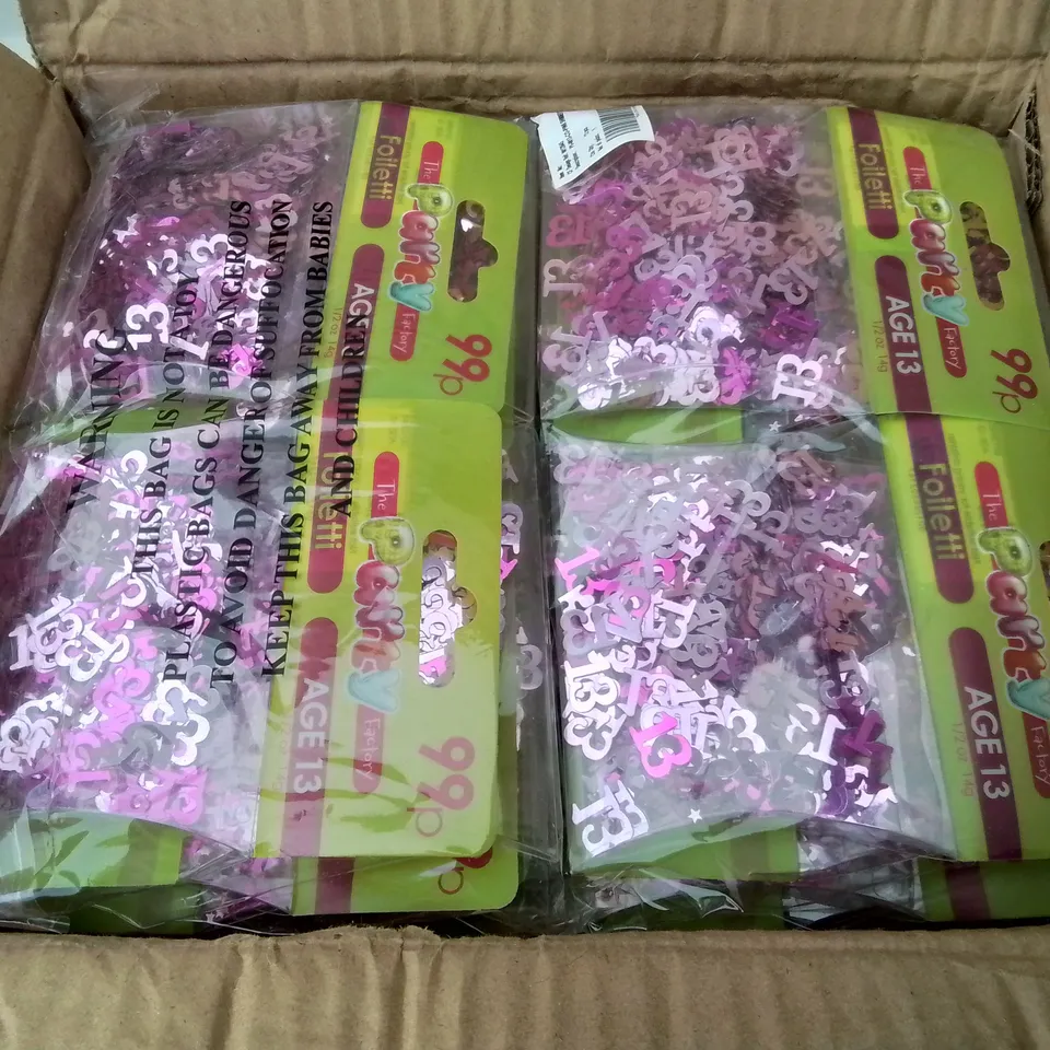 PALLET CONTAINING 71 BOXES OF BRAND NEW AGE 13 PINK CONFETTI - 144 PIECES PER BOX / APPROX TOTAL 10,224