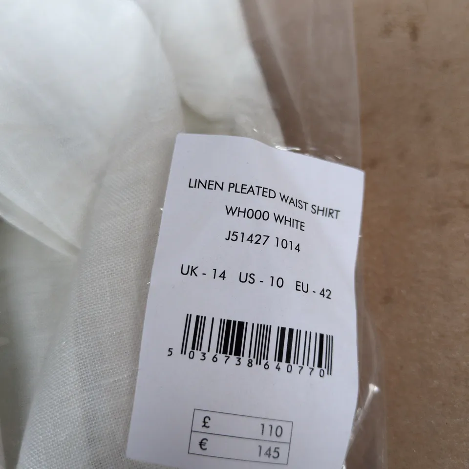 JIGSAW LINEN PLEATED WAIST SHIRT WHITE- UK SIZE 14
