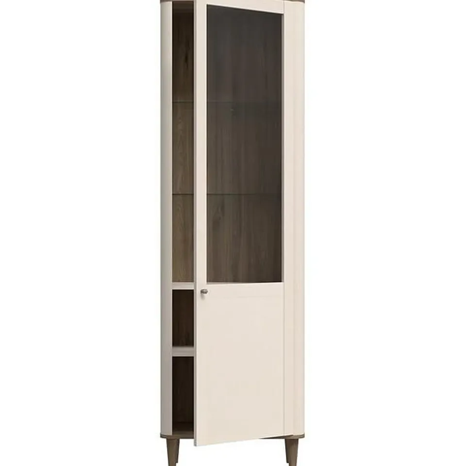 BOXED LACETTI SINGLE GLASS DOOR DISPLAY CABINET - CREAM/OAK (2 BOXES) RRP £259