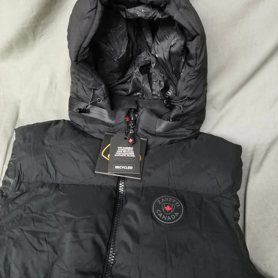 ZAVETTI CANADA RECYCLED PUFFER GILET– BLACK, HOODED- SIZE M