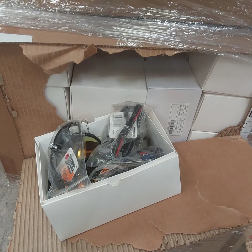 PALLET CONTAINING A LARGE QUANTITY OF ASSORTED ITEMS INCLUDING: APPROXIMATELY 4000 OGO LOLLIPOPS, 100 PUMPKIN LIGHTS, 450 MIXED SUNGLASSES, ASSORTED CAR MIST DEHUMIDIFIERS ECT