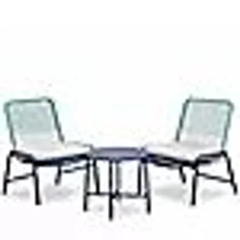 GARDEN STORIES 2 CHAIRS WITH SEAT PADS & TABLE BISTRO SET BLUE
