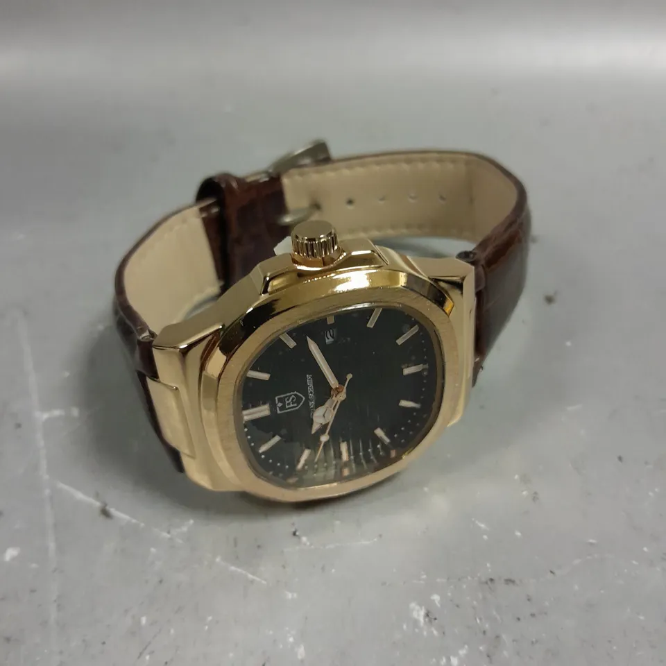 MENS FRANK SCHMIDT WATCH – TEXTURED DIAL WITH DATE – LEATHER STRAP- MODEL: FSL AMBASSADOR – 3ATM WATER RESISTANT