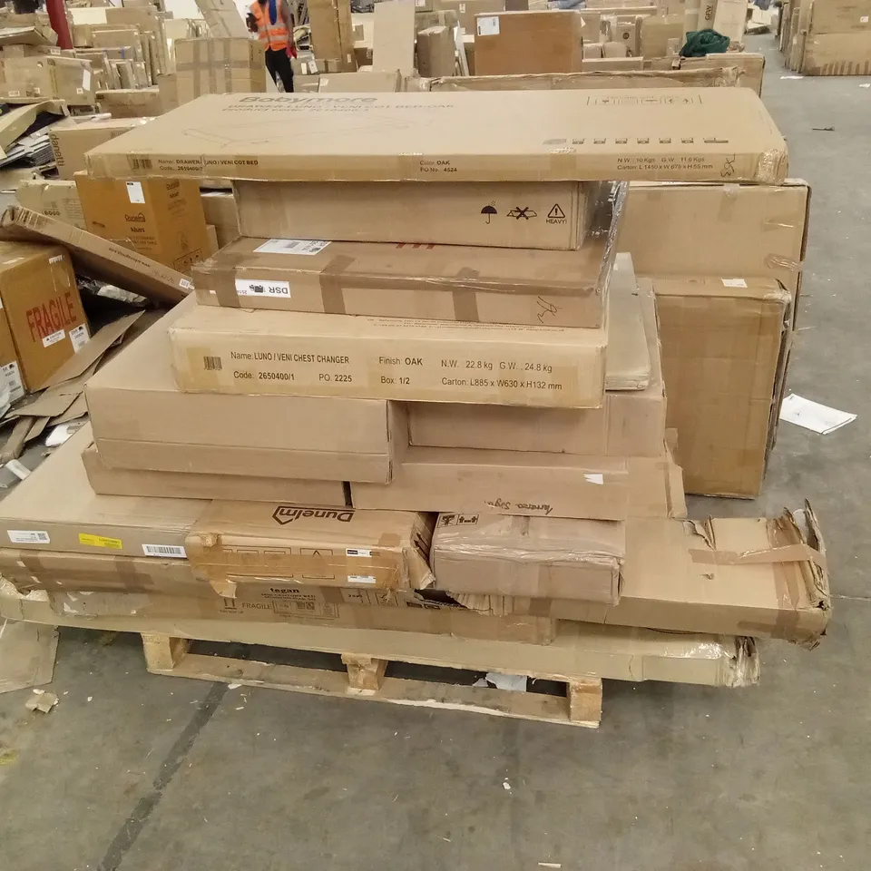PALLET OF ASSORTED INCOMPLETE FURNITURE PARTS AND PIECES