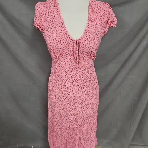 NOBODY'S CHILD TIE BACK SHORT SLEEVE MIDI DRESS IN PINK FLORAL SIZE 12