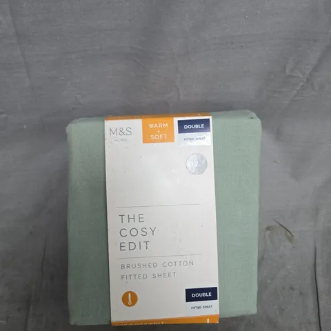 M&S THE COSY EDIT BRUSHED COTTON FITTED SHEET – DOUBLE, GREEN