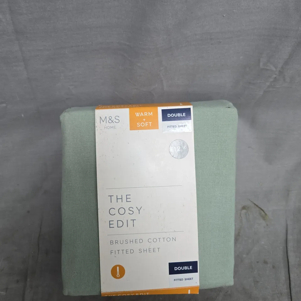 M&S THE COSY EDIT BRUSHED COTTON FITTED SHEET – DOUBLE, GREEN