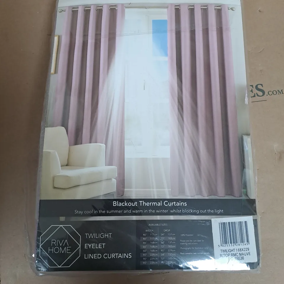 TWILIGHT EYELET LINED CURTAINS IN MAUVE - W 66" / D 90"