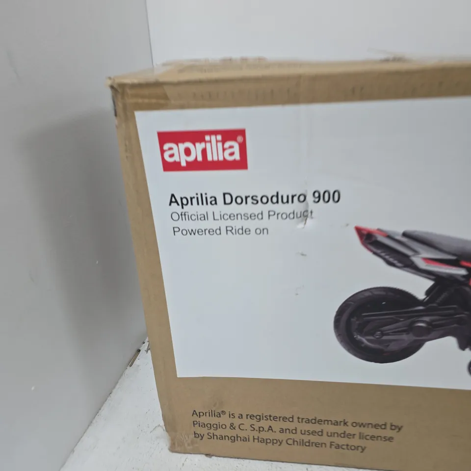 APRILIA DORSODURO 900 OFFICIAL LICENSED RIDE-ON MOTORBIKE TOY – 18 MONTHS+
