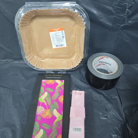 APPROXIMATELY 8 ASSORTED HOUSEHOLD PRODUCTS TO INCLUDE TAPE, TISSUE PAPER, WEIGHTS ETC