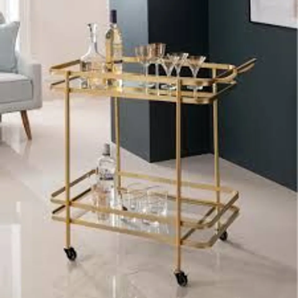 BRAND NEW HOMESDIRECT365 2 SHELF GOLD DRINKS TROLLEY 