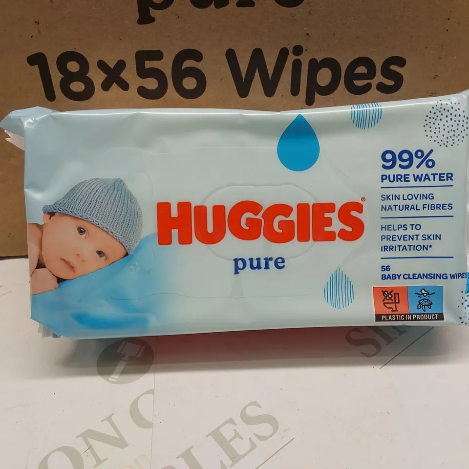 BRAND NEW BOX TO CONTAIN 18 X PACKS OF HUGGIES PURE WIPES // BEST BEFORE: 11/25