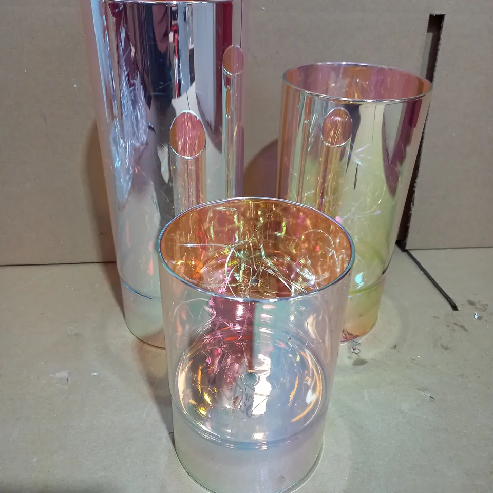 BUNDLEBERRY BY AMANDA HOLDEN SET OF WIRE LIGHT GLASS CYLINDER LANTERNS