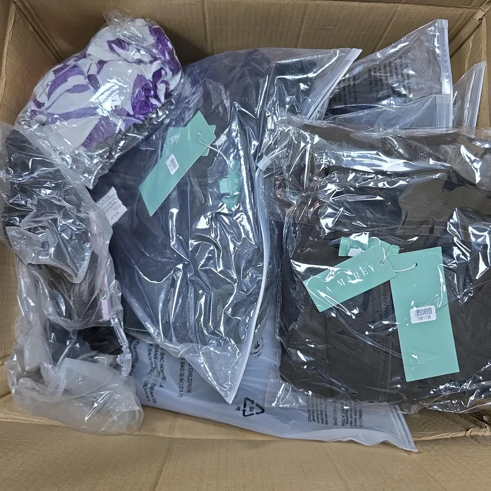 BOX OF ASSORTED CLOTHING TO INCLUDE - JUMPERS - SHIRTS - DRESSES 