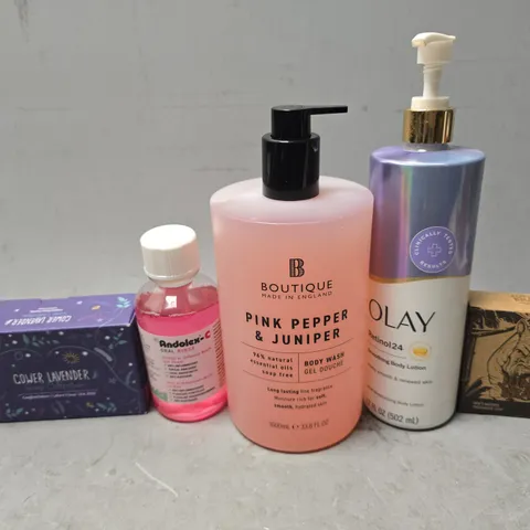 APPROXIMATELY 12 ASSORTED HEALTH & BEAUTY ITEMS TO INCLUDE - JUNGLE BRAVO SOAP , OLAY RETINOL24 SMOOTHING BODY LOTION ETC
