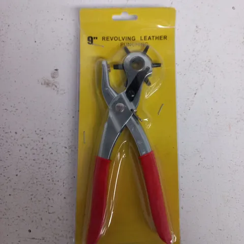 9 INCH REVOLVING LEATHER PUNCHING TOOL WITH RED HANDLES (SEALED)