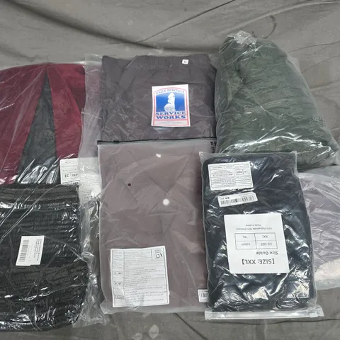 APPROXIMATELY 35 ASSORTED CLOTHING ITEMS IN VARIOUS SIZES, STYLES & COLOURS TO INCLUDE TOPS, WORK PANTS, DRESSES, ETC - COLLECTION ONLY