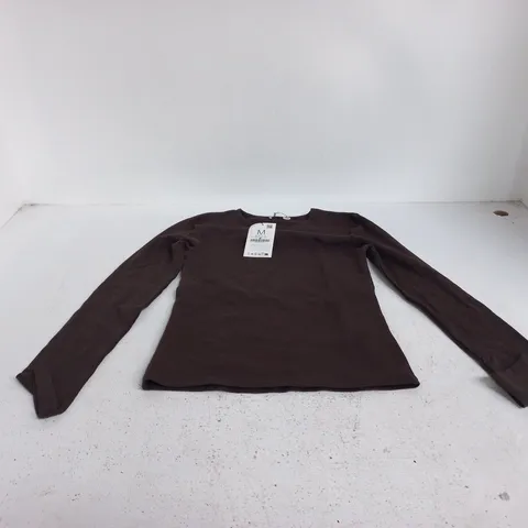 STRADIVARIUS BASICS BROWN LONG-SLEEVE TOP – UK M