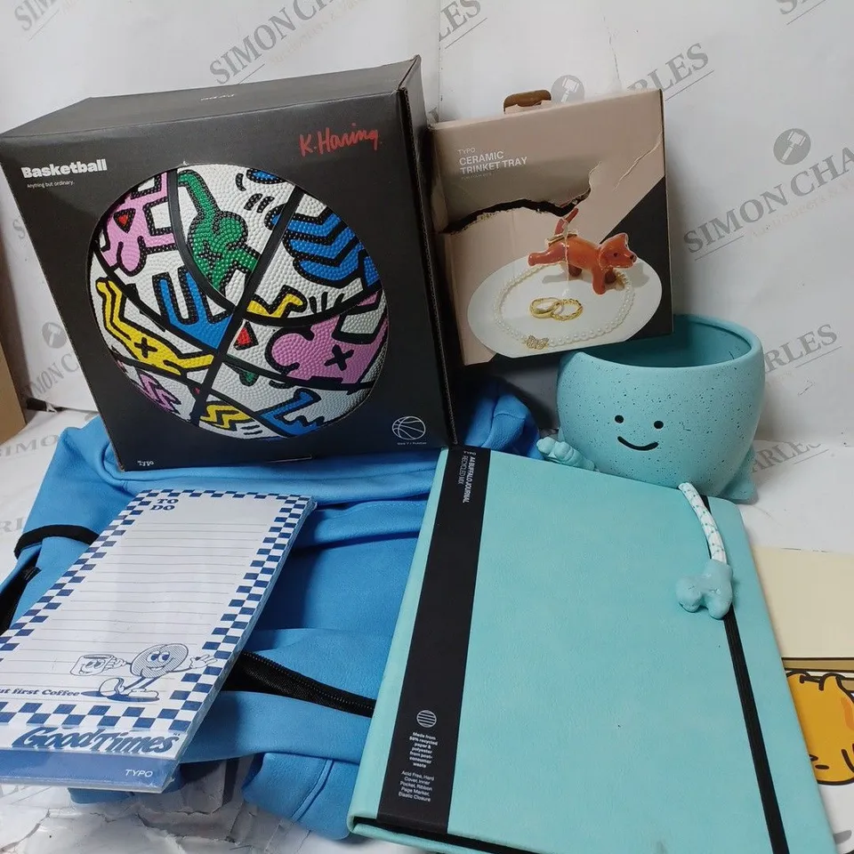 APPROXIMATELY 6 COTTON ON ITEMS INCLUDING KEITH HARING BASKETBALL, NOTEBOOK, LIGHT BLUE BACKPACK