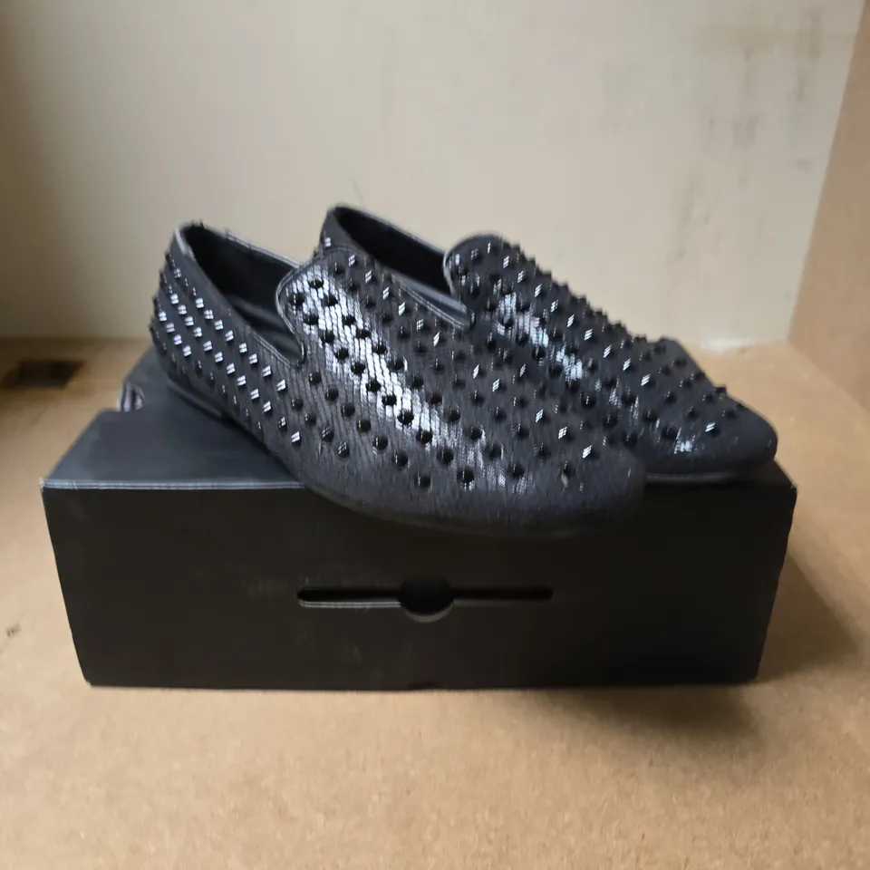ALDO WOMEN'S BLACK STUDDED LOAFERS – UK 11