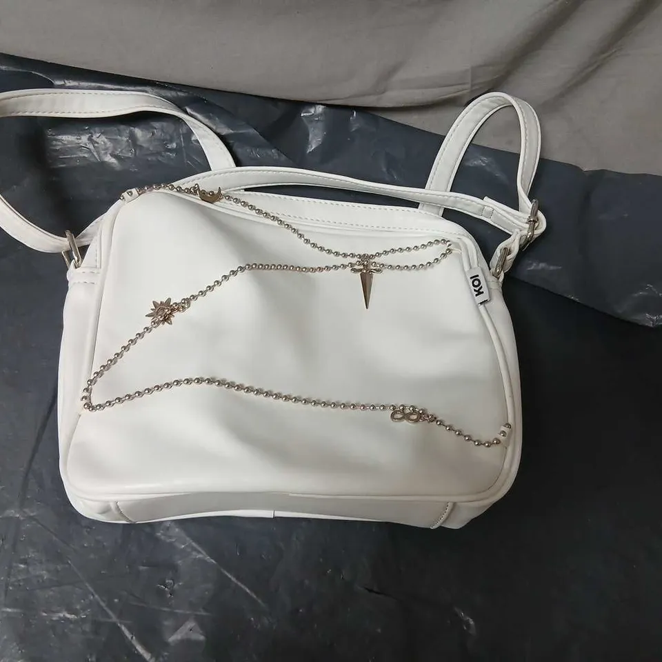 KOI WHITE LEATHER HANDBAG WITH CHAIN DETAILING