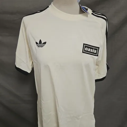 ADIDAS OASIS 3 STRIPES TEE IN CREAM/BLACK SIZE M