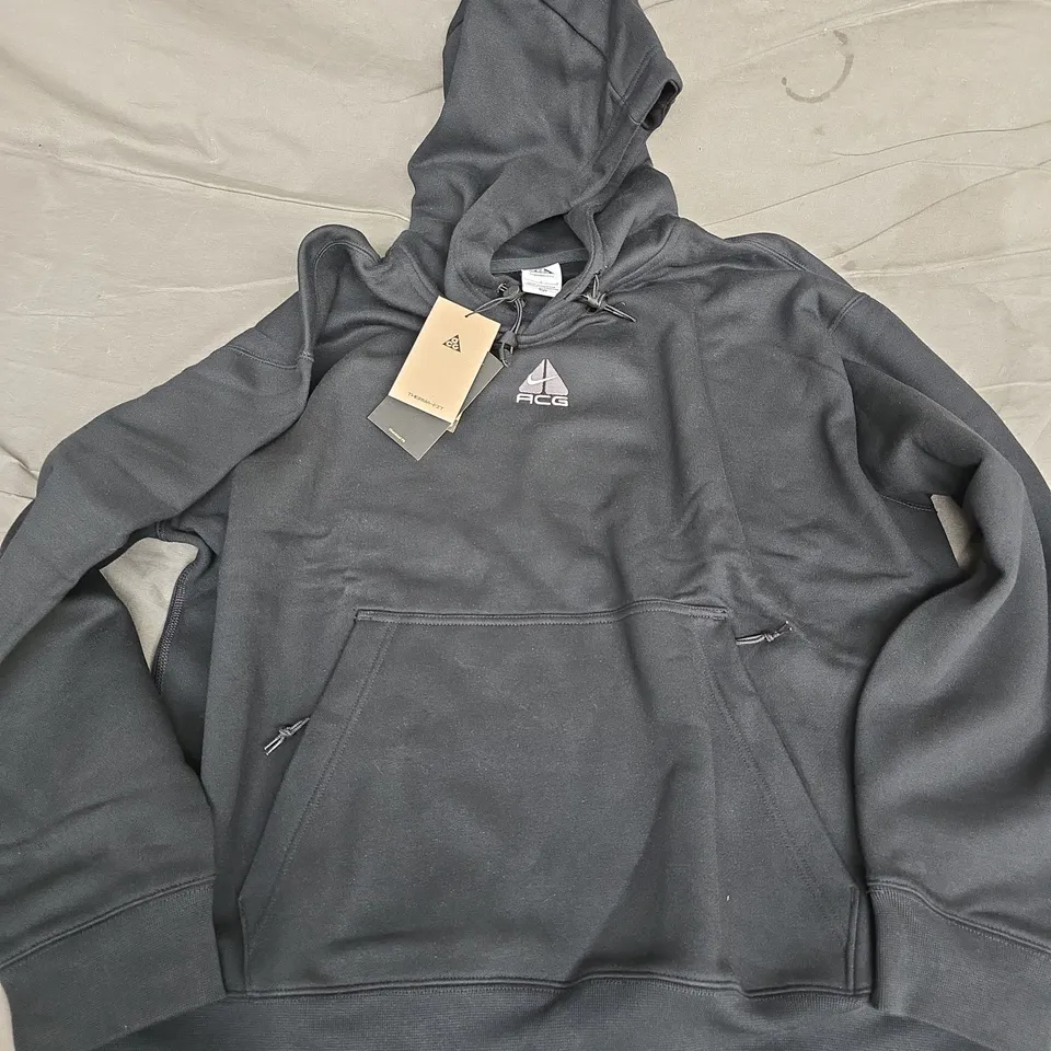 NIKE ACG THERMA-FIT HOODIE – ADULT UNISEX, OVERSIZED FIT, CHARCOAL/BLACK