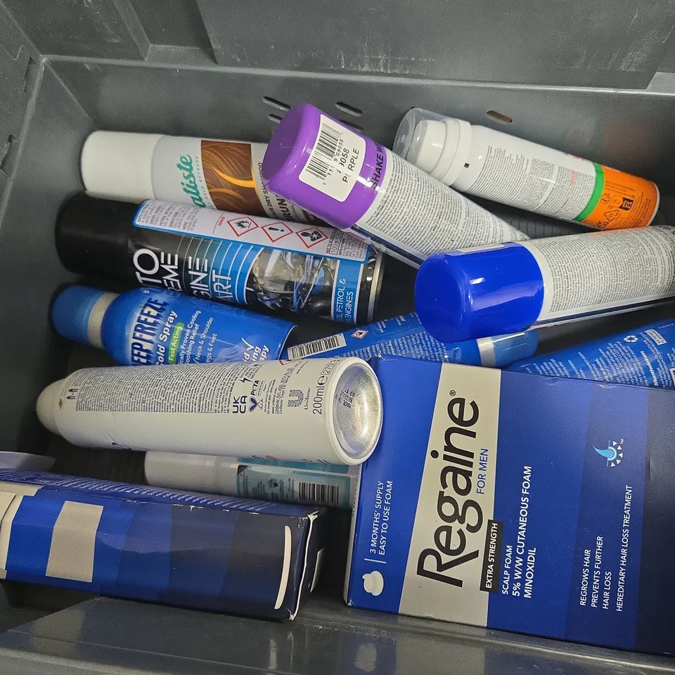 APPROXIMATELY 10 ASSORTED AEROSOLS TO INCLUDE HAIRSPRAY, DEODRANT, AND SHAVING CREAM ETC. 