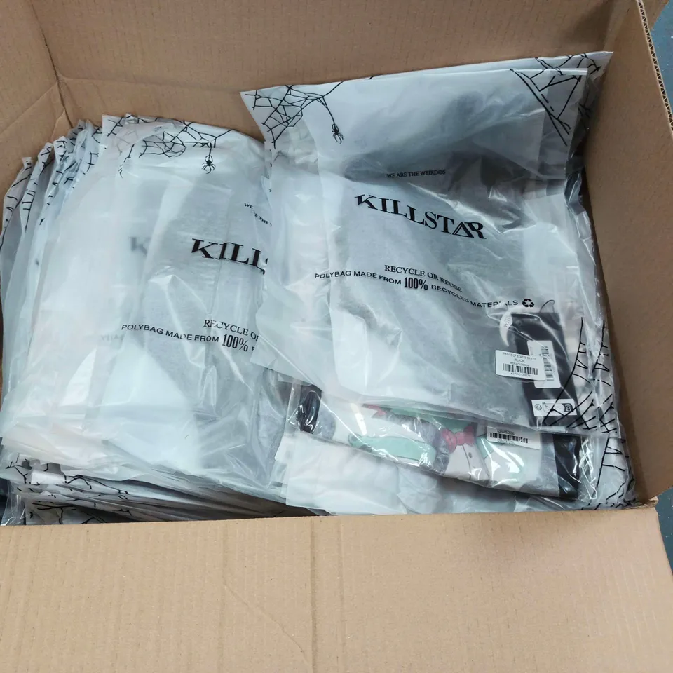 LOT OF APPROXIMATELY 60 BRAND NEW KILLSTAR CLOTHING ITEMS TO INCLUDE FANGSLEY CROP TOPS AND PRINCE OF BEAST BRIEFS - VARIOU SIZES