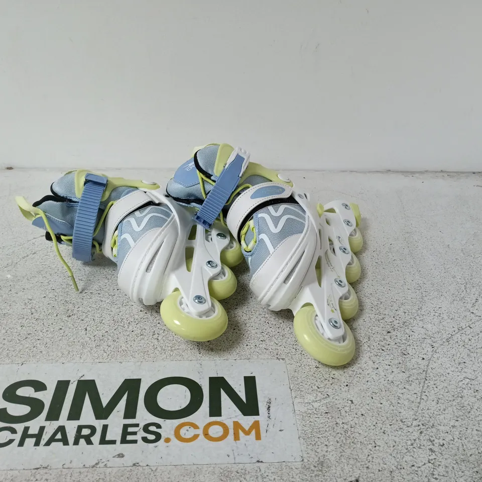 CRANE EXTENDABLE INLINE SKATES – BLUE, GREY & LIME GREEN SIZES 29 - 33 IN CARRY POUCH